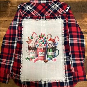 Plaid Button Down Shirt with Festive Print